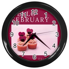 Hello February Text And Cupcakes Wall Clock (black) by artworkshop