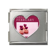 Hello February Text And Cupcakes Mega Link Heart Italian Charm (18mm) by artworkshop