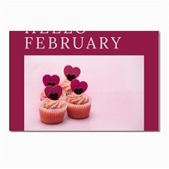 Hello February Text And Cupcakes Postcard 4 x 6  (pkg Of 10) by artworkshop