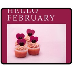 Hello February Text And Cupcakes One Side Fleece Blanket (medium) by artworkshop