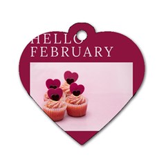 Hello February Text And Cupcakes Dog Tag Heart (one Side) by artworkshop