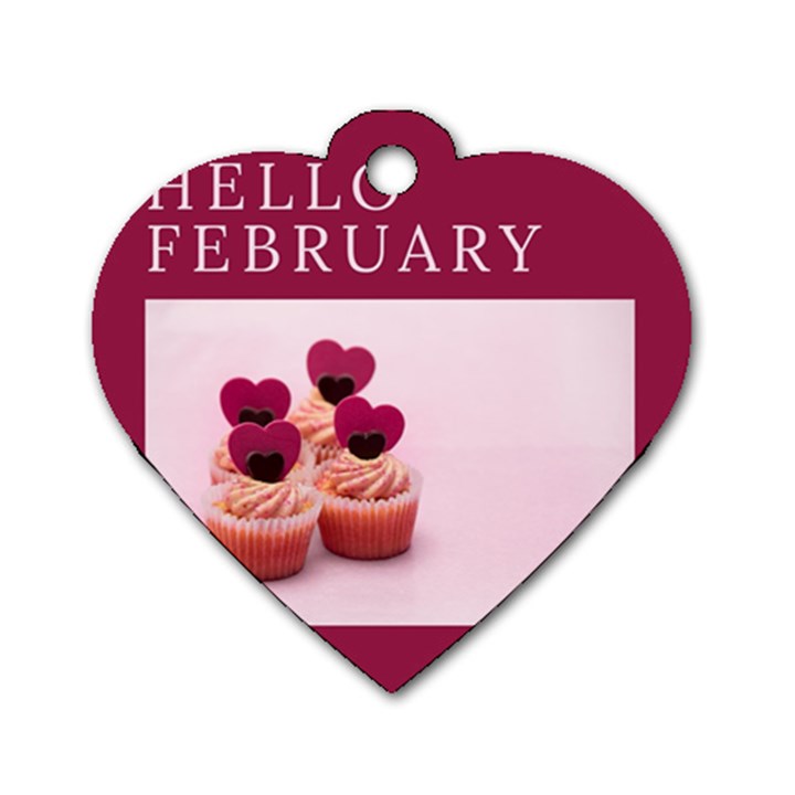 Hello february text and cupcakes Dog Tag Heart (One Side)