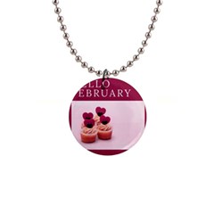 Hello February Text And Cupcakes 1  Button Necklace by artworkshop