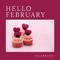 Hello February Text And Cupcakes Play Mat (square) by artworkshop