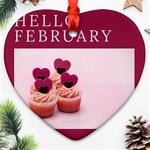 Hello february text and cupcakes Heart Ornament (Two Sides) Front