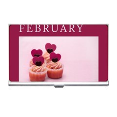 Hello February Text And Cupcakes Business Card Holder by artworkshop