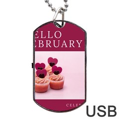 Hello February Text And Cupcakes Dog Tag Usb Flash (one Side) by artworkshop