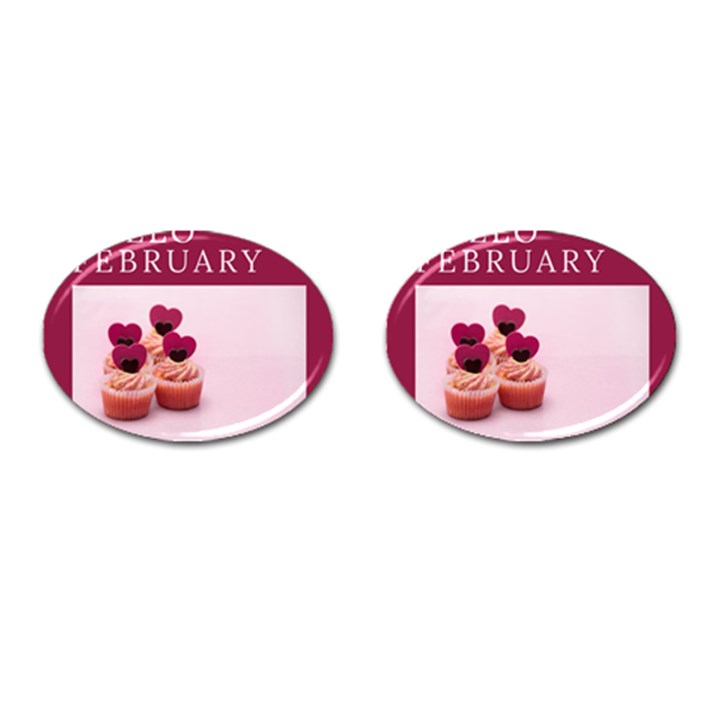 Hello february text and cupcakes Cufflinks (Oval)