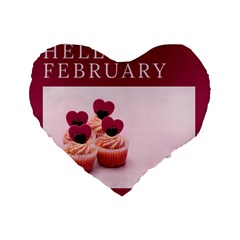 Hello February Text And Cupcakes Standard 16  Premium Heart Shape Cushions by artworkshop