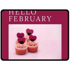 Hello February Text And Cupcakes One Side Fleece Blanket (large)