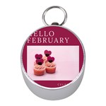 Hello february text and cupcakes Mini Silver Compasses Front