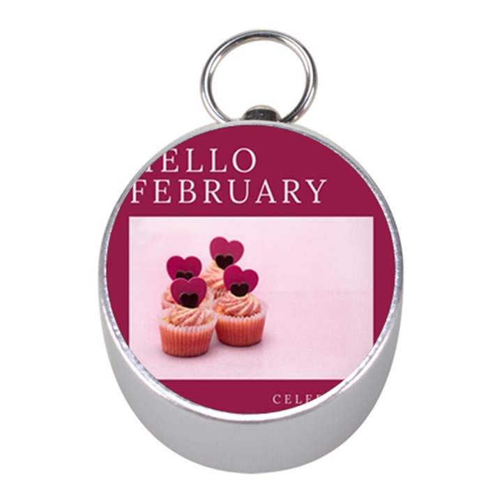 Hello february text and cupcakes Mini Silver Compasses