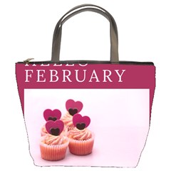 Hello February Text And Cupcakes Bucket Bag by artworkshop