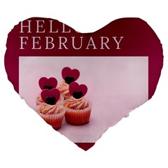 Hello February Text And Cupcakes Large 19  Premium Flano Heart Shape Cushions by artworkshop