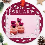 Hello february text and cupcakes Round Filigree Ornament (Two Sides) Back