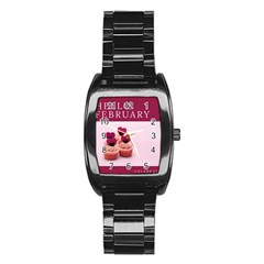 Hello February Text And Cupcakes Stainless Steel Barrel Watch by artworkshop