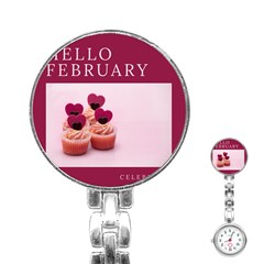 Hello February Text And Cupcakes Stainless Steel Nurses Watch by artworkshop