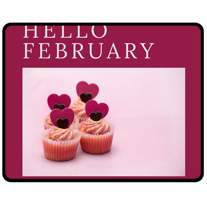 Hello february text and cupcakes Fleece Blanket (Medium)