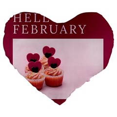 Hello February Text And Cupcakes Large 19  Premium Heart Shape Cushions by artworkshop