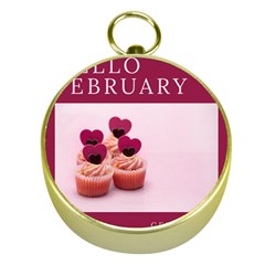 Hello February Text And Cupcakes Gold Compasses by artworkshop