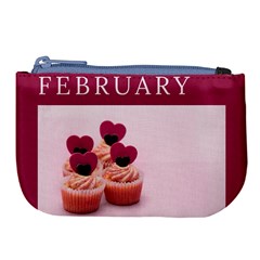 Hello February Text And Cupcakes Large Coin Purse by artworkshop