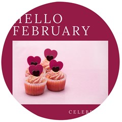 Hello February Text And Cupcakes Wooden Bottle Opener (round) by artworkshop