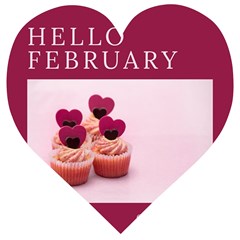 Hello February Text And Cupcakes Wooden Puzzle Heart by artworkshop