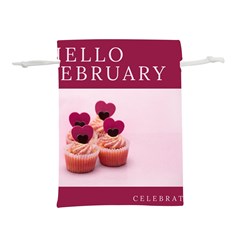 Hello February Text And Cupcakes Lightweight Drawstring Pouch (l) by artworkshop