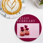 Hello february text and cupcakes UV Print Round Tile Coaster Front