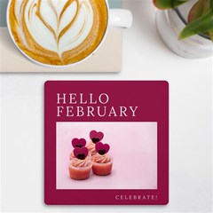 Hello February Text And Cupcakes Uv Print Square Tile Coaster  by artworkshop