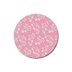 Texture With White Flowers Rubber Round Coaster (4 pack)