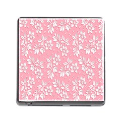 Texture With White Flowers Memory Card Reader (Square 5 Slot)