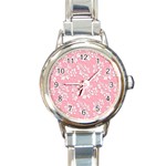 Texture With White Flowers Round Italian Charm Watch Front