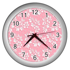 Texture With White Flowers Wall Clock (silver) by artworkshop