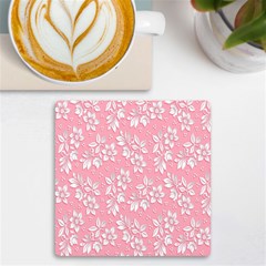 Texture With White Flowers Uv Print Square Tile Coaster  by artworkshop