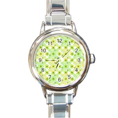 Bitesize Flowers Pearls And Donuts Yellow Green Check White Round Italian Charm Watch by Mazipoodles