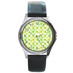 Bitesize Flowers Pearls And Donuts Yellow Green Check White Round Metal Watch Front