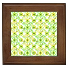 Bitesize Flowers Pearls And Donuts Yellow Green Check White Framed Tile by Mazipoodles