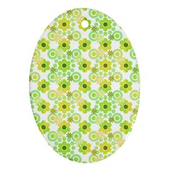 Bitesize Flowers Pearls And Donuts Yellow Green Check White Ornament (oval) by Mazipoodles