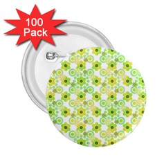 Bitesize Flowers Pearls And Donuts Yellow Green Check White 2 25  Buttons (100 Pack)  by Mazipoodles