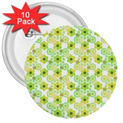 Bitesize Flowers Pearls And Donuts Yellow Green Check White 3  Buttons (10 Pack)  by Mazipoodles