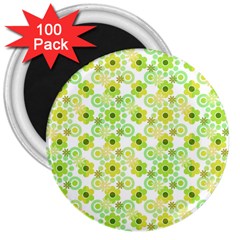 Bitesize Flowers Pearls And Donuts Yellow Green Check White 3  Magnets (100 Pack) by Mazipoodles