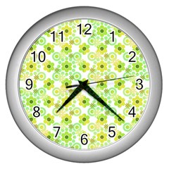 Bitesize Flowers Pearls And Donuts Yellow Green Check White Wall Clock (silver)