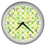 Bitesize Flowers Pearls And Donuts Yellow Green Check White Wall Clock (Silver) Front