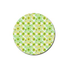 Bitesize Flowers Pearls And Donuts Yellow Green Check White Rubber Coaster (round) by Mazipoodles