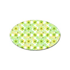 Bitesize Flowers Pearls And Donuts Yellow Green Check White Sticker (oval) by Mazipoodles