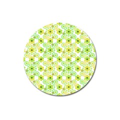 Bitesize Flowers Pearls And Donuts Yellow Green Check White Magnet 3  (round) by Mazipoodles