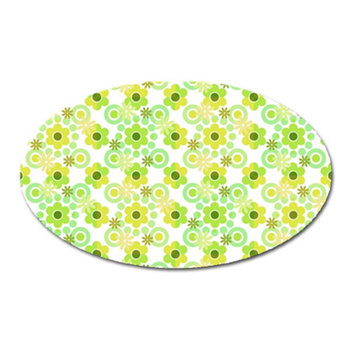 Bitesize Flowers Pearls And Donuts Yellow Green Check White Oval Magnet