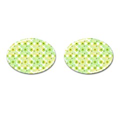 Bitesize Flowers Pearls And Donuts Yellow Green Check White Cufflinks (oval) by Mazipoodles