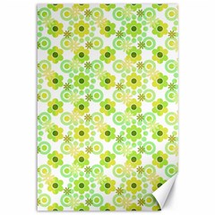 Bitesize Flowers Pearls And Donuts Yellow Green Check White Canvas 12  X 18  by Mazipoodles